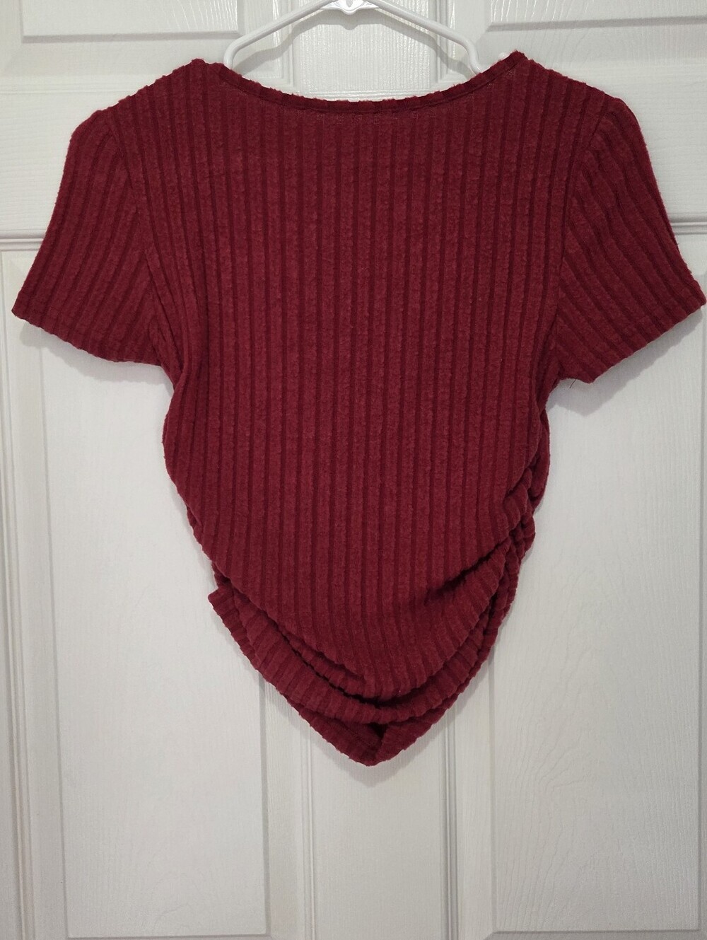 Women Ruched Side Soft Rib-knit Square Neck Crop Red Top Size Small - Picture 4 of 6